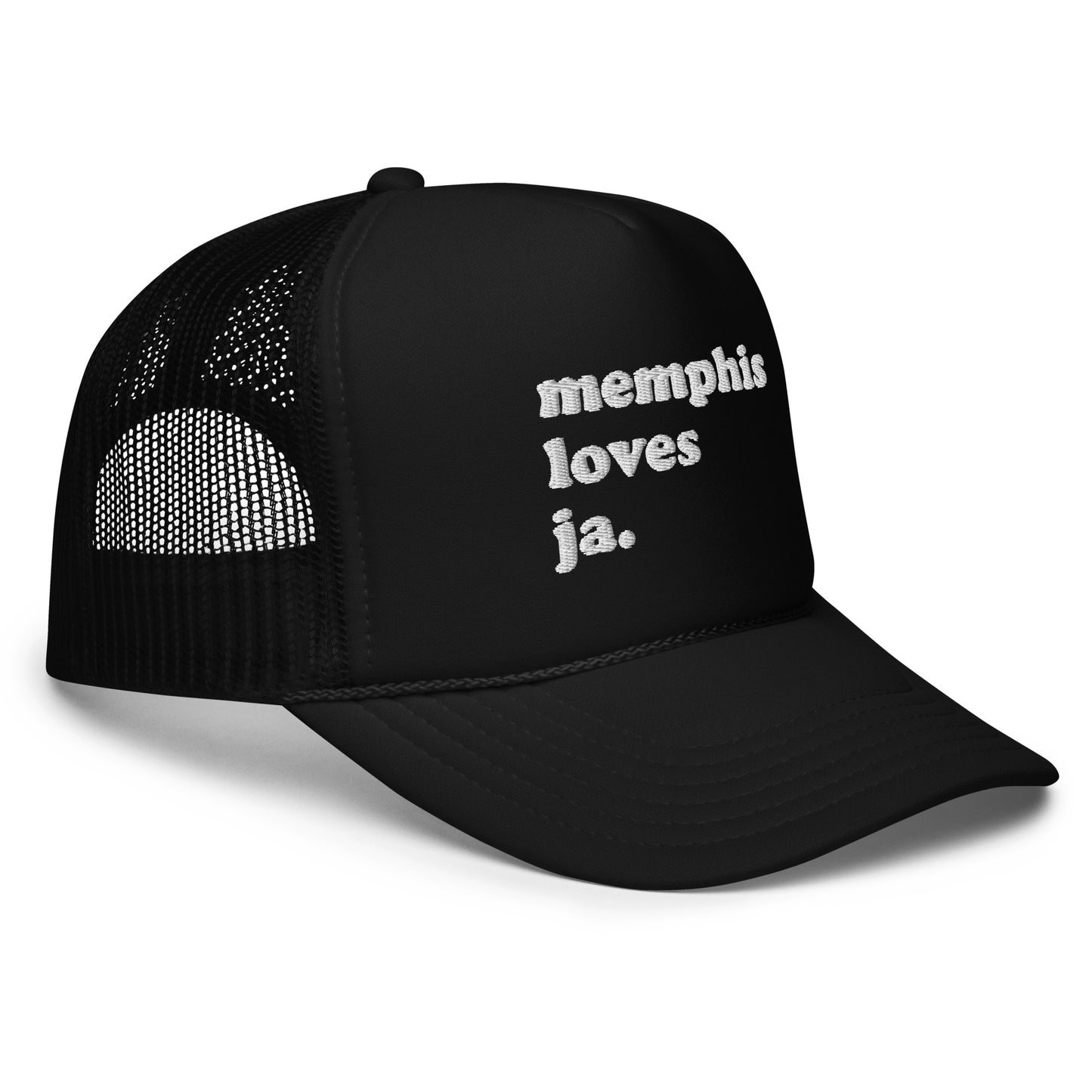 memphis loves ja. [white] Foam trucker hat