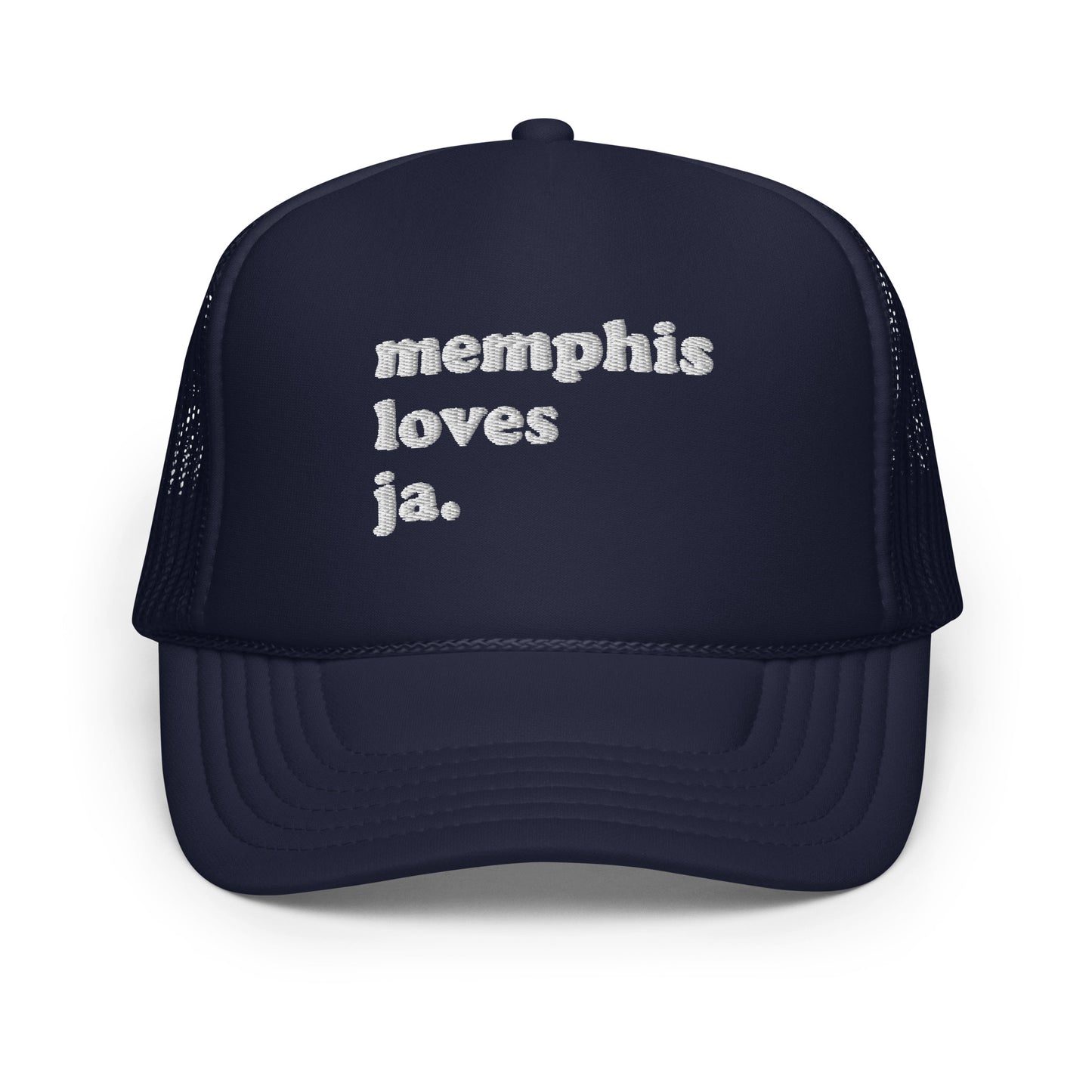 memphis loves ja. [white] Foam trucker hat