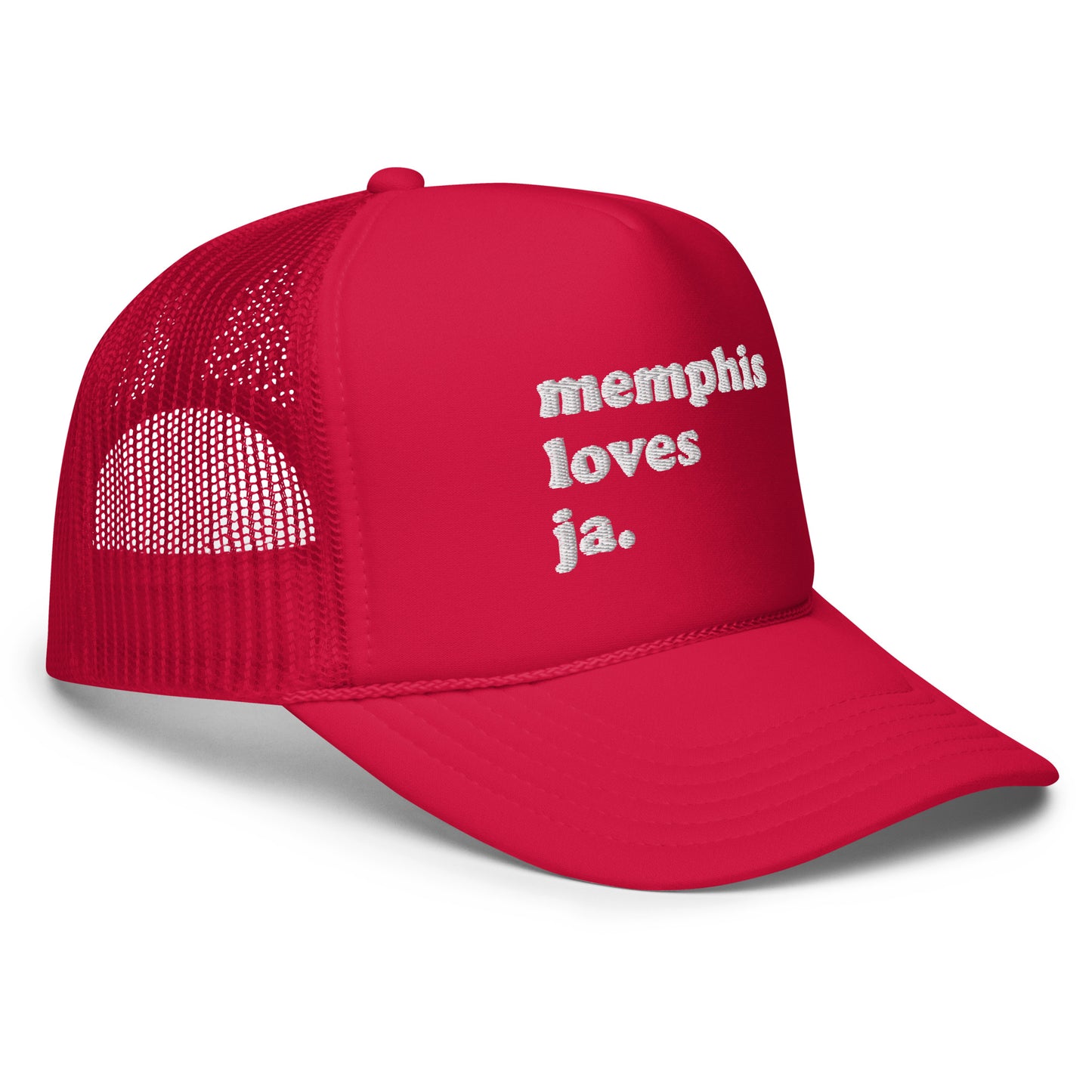 memphis loves ja. [white] Foam trucker hat